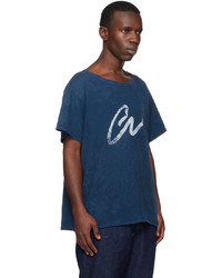 T-shirt girocollo lavorata a maglia blu scuro di Greg Lauren