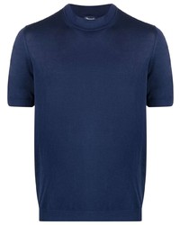 T-shirt girocollo lavorata a maglia blu scuro di Drumohr