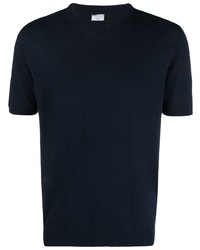 T-shirt girocollo lavorata a maglia blu scuro di Eleventy