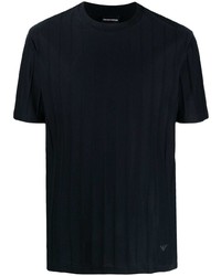 T-shirt girocollo lavorata a maglia blu scuro di Emporio Armani