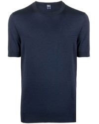 T-shirt girocollo lavorata a maglia blu scuro di Fedeli