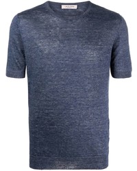 T-shirt girocollo lavorata a maglia blu scuro di Fileria