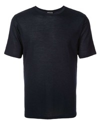 T-shirt girocollo lavorata a maglia blu scuro di Giorgio Armani