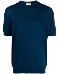 T-shirt girocollo lavorata a maglia blu scuro di John Smedley