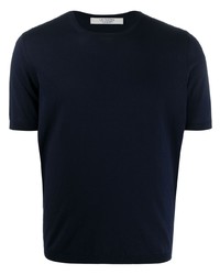 T-shirt girocollo lavorata a maglia blu scuro di La Fileria For D'aniello
