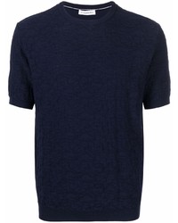 T-shirt girocollo lavorata a maglia blu scuro di Manuel Ritz