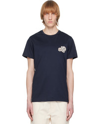 T-shirt girocollo lavorata a maglia blu scuro di Moncler