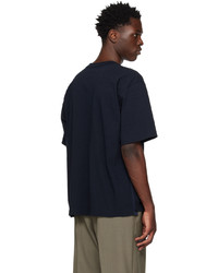 T-shirt girocollo lavorata a maglia blu scuro di Sacai