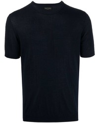 T-shirt girocollo lavorata a maglia blu scuro di Roberto Collina