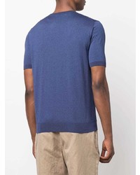 T-shirt girocollo lavorata a maglia blu scuro di Corneliani