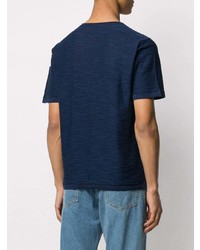 T-shirt girocollo lavorata a maglia blu scuro di Eleventy