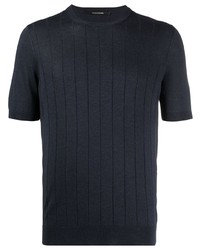 T-shirt girocollo lavorata a maglia blu scuro di Tagliatore