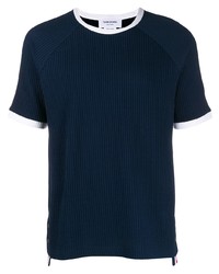 T-shirt girocollo lavorata a maglia blu scuro di Thom Browne