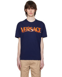 T-shirt girocollo lavorata a maglia blu scuro di Versace