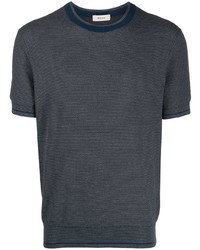 T-shirt girocollo lavorata a maglia blu scuro di Z Zegna