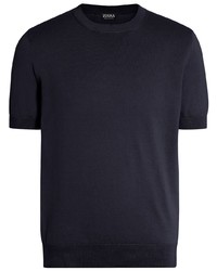 T-shirt girocollo lavorata a maglia blu scuro di Zegna
