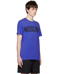 T-shirt girocollo lavorata a maglia blu di Moschino