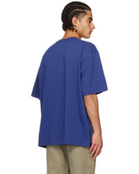 T-shirt girocollo lavorata a maglia blu di Sacai
