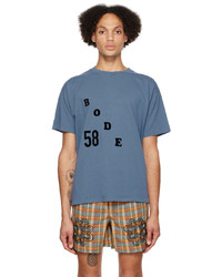 T-shirt girocollo lavorata a maglia blu di Bode