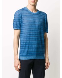 T-shirt girocollo lavorata a maglia blu di Roberto Collina