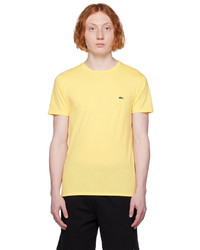 T-shirt girocollo lavorata a maglia gialla di Lacoste
