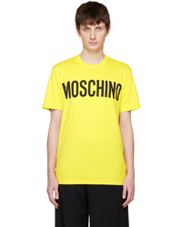 T-shirt girocollo lavorata a maglia gialla di Moschino