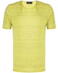 T-shirt girocollo lavorata a maglia gialla di Roberto Collina