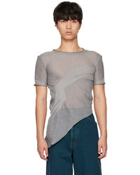 T-shirt girocollo lavorata a maglia grigia di khanh brice nguyen