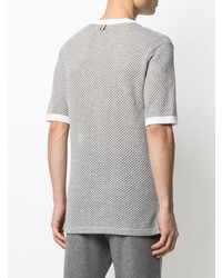 T-shirt girocollo lavorata a maglia grigia di Thom Browne