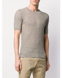 T-shirt girocollo lavorata a maglia grigia di Dell'oglio