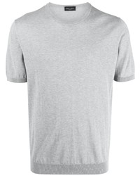 T-shirt girocollo lavorata a maglia grigia di Roberto Collina