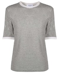 T-shirt girocollo lavorata a maglia grigia di Thom Browne