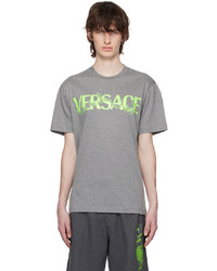T-shirt girocollo lavorata a maglia grigia di Versace