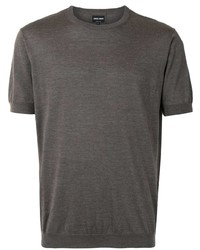 T-shirt girocollo lavorata a maglia grigio scuro di Giorgio Armani