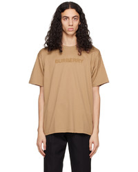 T-shirt girocollo lavorata a maglia marrone chiaro di Burberry