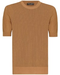 T-shirt girocollo lavorata a maglia marrone chiaro di Dolce & Gabbana