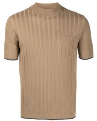 T-shirt girocollo lavorata a maglia marrone chiaro di Roberto Collina