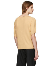 T-shirt girocollo lavorata a maglia marrone chiaro di King & Tuckfield