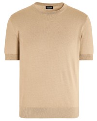 T-shirt girocollo lavorata a maglia marrone chiaro di Zegna