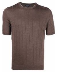 T-shirt girocollo lavorata a maglia marrone scuro di Barba
