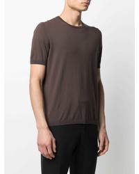 T-shirt girocollo lavorata a maglia marrone scuro di La Fileria For D'aniello