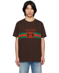 T-shirt girocollo lavorata a maglia marrone scuro di Gucci