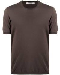 T-shirt girocollo lavorata a maglia marrone scuro di La Fileria For D'aniello