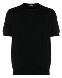 T-shirt girocollo lavorata a maglia nera di Drumohr