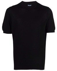T-shirt girocollo lavorata a maglia nera di Drumohr