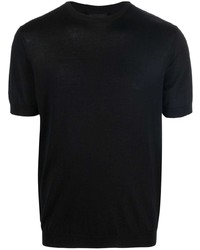 T-shirt girocollo lavorata a maglia nera di Giorgio Armani