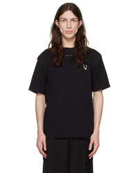 T-shirt girocollo lavorata a maglia nera di Heliot Emil