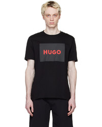 T-shirt girocollo lavorata a maglia nera di Hugo