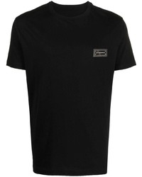 T-shirt girocollo lavorata a maglia nera di Les Hommes