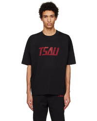 T-shirt girocollo lavorata a maglia nera di TSAU